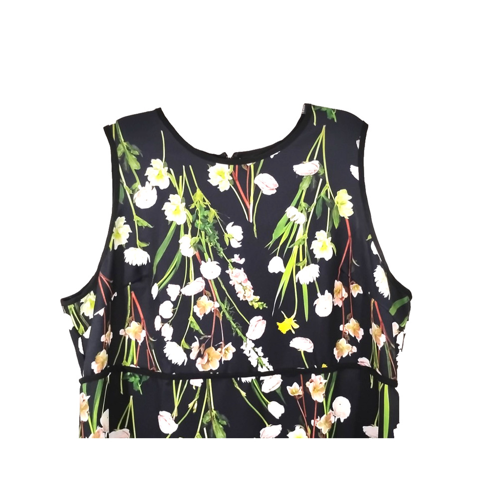 Victoria Beckham Womens 2X Dress Black Green Pink Roses Floral Sleeveless Zip - Picture 4 of 8